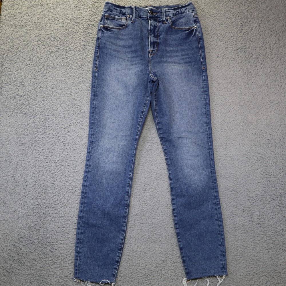 Good American Good Legs High Rise Skinny Jeans Blue‎ Raw Hem GW873T Size 8/29